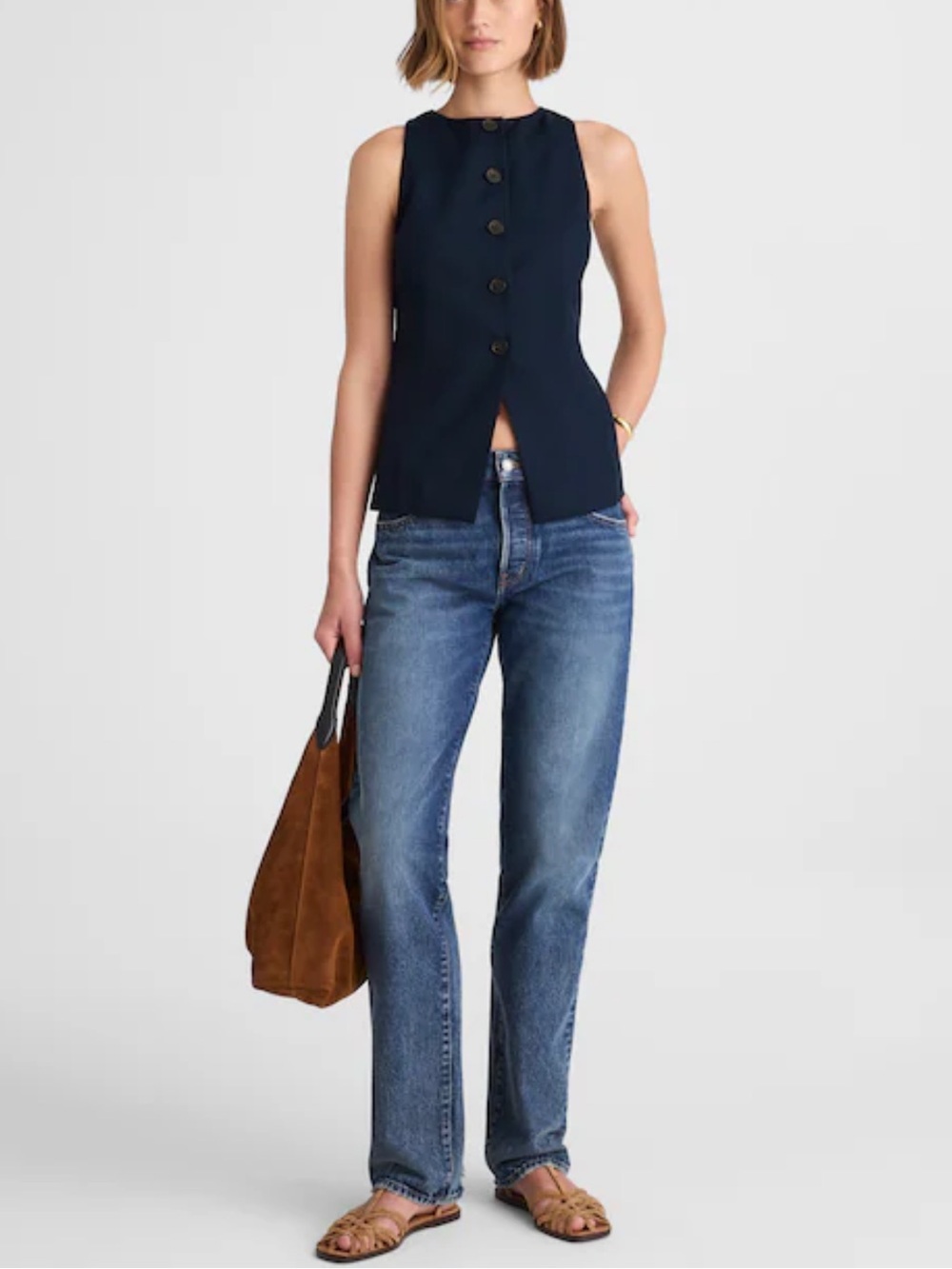 Madewell Crewneck Cutaway Vest in Drapey Twill Midnight Navy Size 6 - Picture 4 of 11